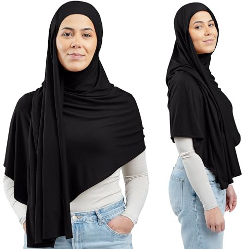 Kopftuch Damen – Weicher, rutschfester Jersey Hijab für jeden Anlass | Leichte und blickdichte Kopftücher für Damen, perfekt als Sommer & Winter Kopf Tuch, atmungsaktiv und stilvoll (Schwarz)