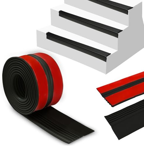 BOYIFEIJIE Profilo per Bordi Delle Scale, Autoadesiva, 2 m, Antiscivolo, Profilo Angolare in Plastica, Listello Angolare Autoadesivo, 50 x 45 mm, in PVC, Protezione Bordi per Scale, Colore Nero
