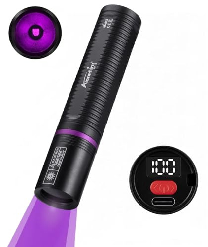 Alonefire SV113 365nm UV Taschenlampe 3W klein Typ C USB Aufladbar Mini Schwarzlicht Digitalanzeige Haustierurin Detektor Geld-Detektor für UV Harz, Angeln, Skorpion, Bernstein,Mineralien mit Batterie