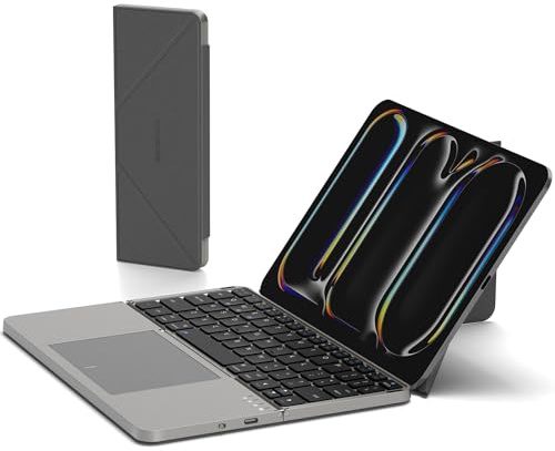 MicroPack Foldable Bluetooth Keyboard with Touchpad & Stand, PU Leather Cover, 500mAh Battery. Ultra-Thin Portable Keyboard Compatible with iPad Pro/Air/Mini/Tablet - Grey