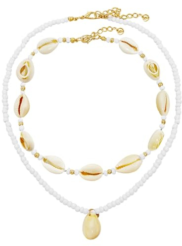 LQTSLFM 2 Stück Muschelkette,Muschelschmuck,Muschelkette Damen Sommer Schmuck Natural Shell Choker Halskette Strandresort-Stil