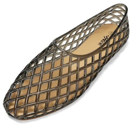 HEVA Women's Jelly Mesh Flats Breathable Ballet Sandals | Clear Mesh Hollow Shoes,Summer Beach Jellies Flats