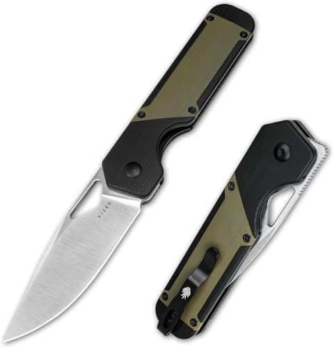 Kizer Militaw EDC Fickkniv, 8,5 cm Nitro V-blad Fällkniv, Svart och Grönt G10-handtag med Fickklämma, Tumhål och Frontflipperöppnare, Camping- och Jaktkniv för Män och Kvinnor, Present V3634M1