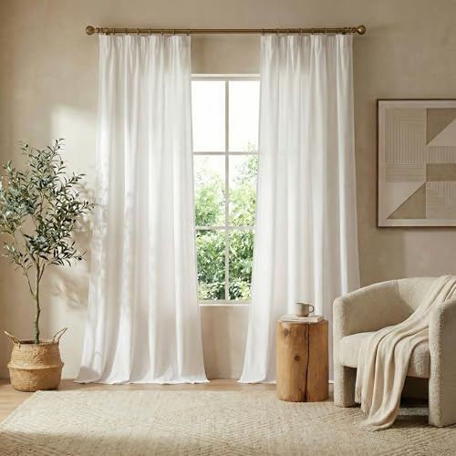 PONY DANCE Gardinen Weiss Halbtransparent Voile Vorhänge mit Kräuselband | 2er Set, H220 x B140 cm, Vorhang Sichtschutz, mit Röllchen, für Schienensystem, für Schlafzimmer Wohnzimmer Kinderzimmer
