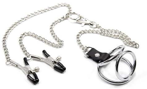 BDSMJOY Penisringe Nippelklemmen Set, Hodenring Eichelring Cockring, Bruststimulatoren Einstellbar Nipple Clamps mit Penisring Metall BDSM Sex Spielzeug hart für die Paare Männer