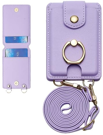 Tarjetero para teléfono móvil, tarjetero adhesivo | Soporte para billetera para teléfono - Multiusos impermeable con 2 ranuras para tarjetas, bolsillo para teléfono, con soporte y cordón desmontable