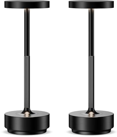 SLSMD Lámpara de mesa inalámbrica LED recargable regulable 5000 mAh 3 modos de luz uso interior/exterior batería larga duración portátil USB-C lámpara de mesa (2 x negro)