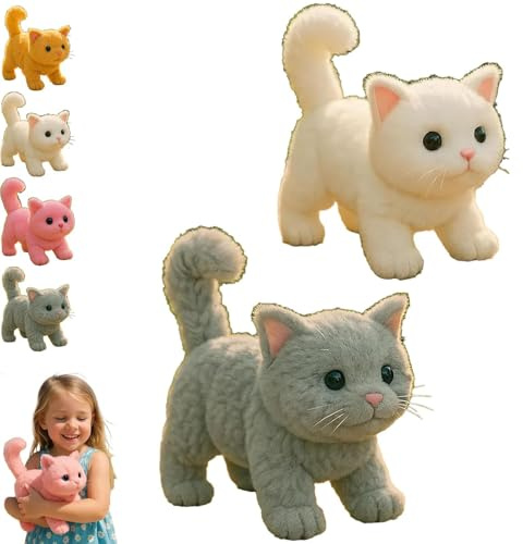 My Realistic Cat, Movements and Sounds, Can Walk, Meow, Wag Its Head and Tail, Robot Kitten That Acts Like A Real Kitten,Companion for Cat Lovers Gray + White