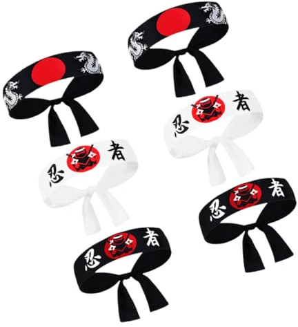 ELAYARD 6 Stück Teiliges Ninja Stirnband für Herren Authentisch Japanisches Karate Haarband Schweißabsorbierend Vielseitig für Kochen Sport Kostüm und Samurai Cosplay Geeignet