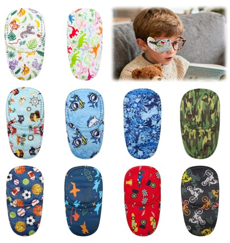 10 Stück Augenklappe Strabismus, Augenpflaster Kinder, Amblyopie Augenklappen, Brillen Eye Patches Linke und Rechte Augenklappe, Kinder Augenmasken Bunte, Bunte Cartoon Wiederverwendbare Augenklappen