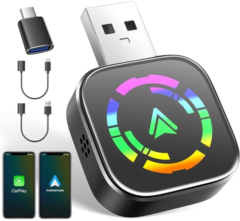 VOSFEEL Adaptador Carplay Inalambrico y Android Auto Inalambrico, USB C/A Carplay Adaptador para Coches, Plug & Play, Compatible con iOS 10+ y Android 11+