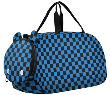 Tanztasche, Sporttasche für Mädchen und Jungen, blaues Schachbrett, Kinder-Sporttasche, kariert, Reisetasche mit Namen, Wochenendtasche