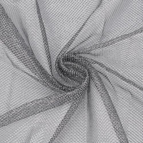 CABODYALS 128CM 91CM Silver Black Mesh Fabric Broadcloth Edged Sparkle Netting Cloth By the Metre Polyester Tulle Fabrics for Sewing Making Stage Costumes Dress Veil Decorative Textiles Diy Craft