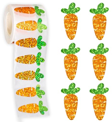 500stk Ostern Karotte Sticker Glitzer Karotte Aufkleber Osteraufkleber für Ostern Deko Osterdekoration Selbstklebend als Verzierung zum Scrapbooking Basteln