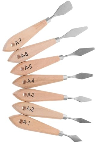 SOIMISS Set di 7 Spatole per Pittura Professionale in Acciaio Inossidabile e Legno, Coltelli per Miscelare Pigmenti e Argilla, per Pittura a Olio e Street Painting