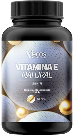 Vitamina E Natural 400 UI, 220 Perlas para 7 meses de uso – Cápsulas Blandas Antioxidantes con D-Alfa Tocoferol - Potente antioxidante protege las celulas del estrés