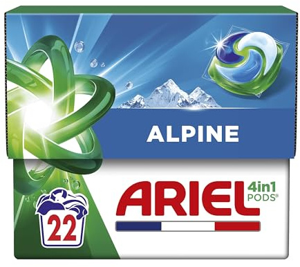Ariel PODS 4en1, Lessive En Capsule, 22 Lavages, Alpine, Élimination Impeccable Des Tâches, Efficace Même A Froid Et En Cycle Court