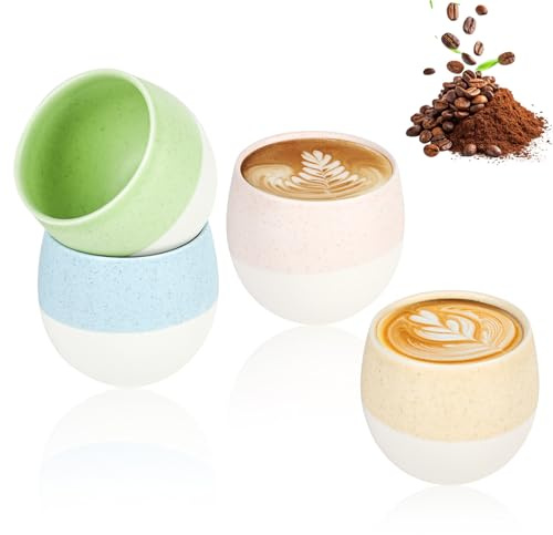 Trendecor Juego de 4 tazas de café de espresso, 4 colores tazas de café de cerámica sin asa de pared gruesa coloridas de gres para té, matcha latte jugos Más