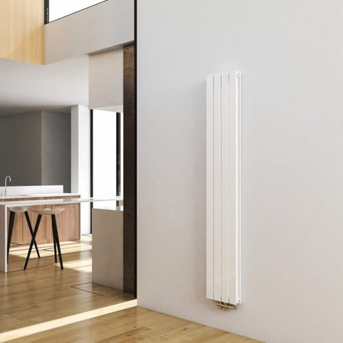 Biubiubath Design Heizkörper Flach, 1800x298 mm Vertikal Flachheizkörper mit Mittelanschluss, Doppellagig Paneelheizkörper Wandheizkörper für Bad, Schlafzimmer & Wohnzimmer, Weiß 1081W