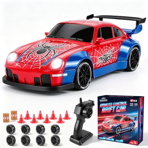 Remote Control Cars, 2.4GHz RC Drift Car for Kids Boys Toys Gifts for 3 4 5 6 7 8 9 10 Year Old Boys Kids Toys Age 3-12 20KM/H 4WD High Speed Rechargeable RC Cars with LED Lights Drifting Tires