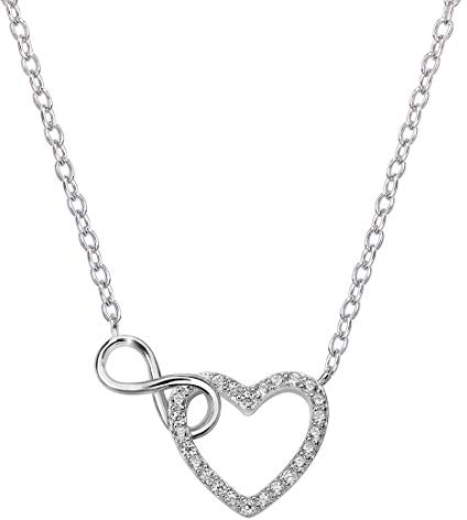 MATERIA Damen Collier Herz Unendliche Liebe Zirkonia Halskette Silber 925 längenverstellbar 41-44cm mit Box KA-261