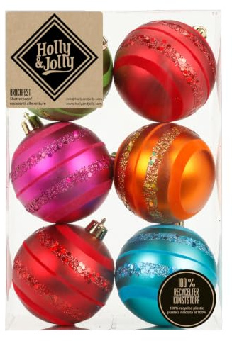 6 Stk. PVC Christbaumkugeln 8cm Mille-Fiori ( bunt ) // Ornament Dekor Kunststoff bruchfest Dekokugeln Weihnachtskugeln Baumkugeln Baumschmuck Set Christbaumschmuck Weihnachtsschmuck 80mm