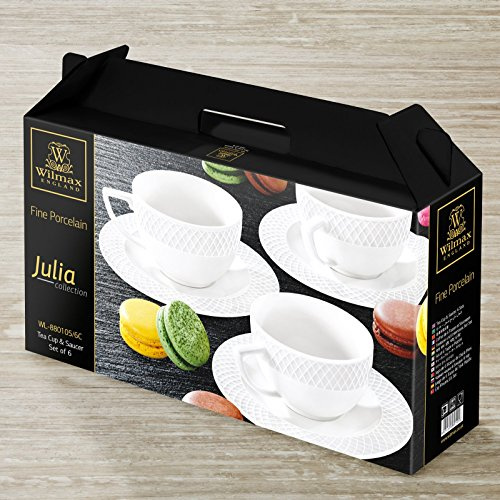 Wilmax WL-880105/6C Porzellan Teetassen- und Untertassen-Set, Weiss, 240mL Kapazität, 6 Stück