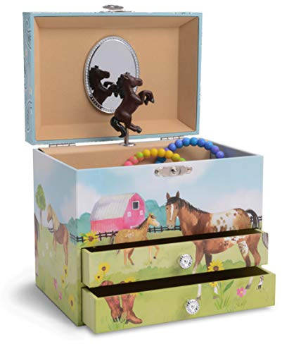 Jewelkeeper Musical Jewelry Box with 2 Pullout Drawers, Horse and Barn Design, Home on The Range Tune