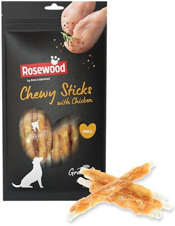 Rosewood Chewy Sticks Poulet Petit – Bâtonnets à mâcher pour Chien au Poulet et Peau de bœuf, favorisent Les Soins dentaires, sans additifs artificiels, 100 g
