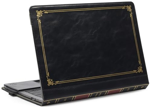 TYTX Kompatibel mit MacBook Pro 13 Hülle Zoll Leder Case 2021-2016 (A2338 M1 A1989 A1706 A1708 A2159 A2289 A2251), Laptop-Hülle Schutzhülle Vintage Buch Folio Cover, Schwarz