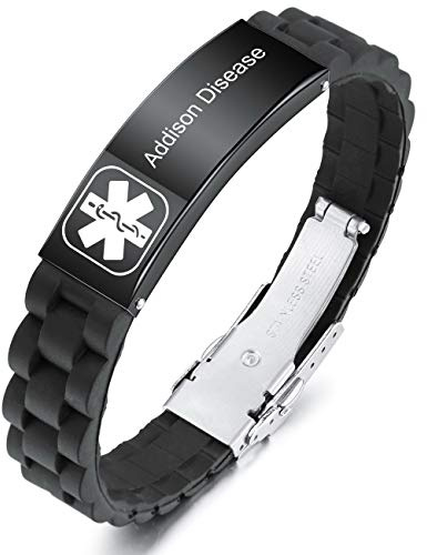 MOWOM Medical Braccialetto Personalizzato con Incisione in Silicone identificativo Regolabile per Uomo Donna Bambini in Acciaio Inossidabile Gomma- (Pacchetto con Carta di Emergenza, Supporto)