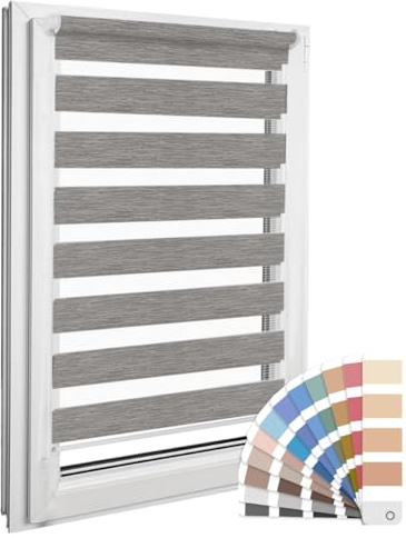 Home-Vision Premium DuoRollo Klemmfix ohne Bohren Holzlook Grau B60 x H150 | Doppelrollo mit Klemmträgern für Fenster & Türen Lichtschutz Tag & Nacht Rollos einfache Montage