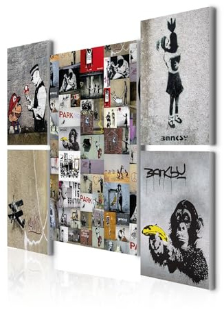 decomonkey Wandbilder Set Banksy 110x80 cm 5 Teilig Leinwandbilder Wanddeko | Strukturleinwand, Holzkeilrahmen, Bild auf Leinwand, Kunstdruck, Wohnzimmer, Wanddekoration, Graffiti, Street Art