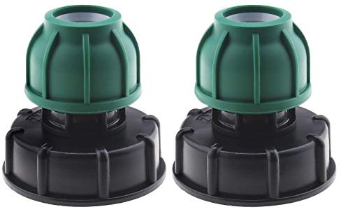 OTOTEC IBC-Tankadapter 2x IBC Tankdeckel Anschluss für den Garten Garten Rasen Gerade MDPE Rohrverbindung 25 mm S60x6 Grün
