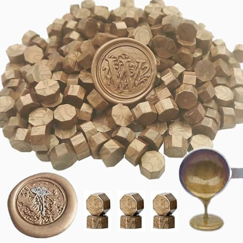 Wachssiegelperlen, Anbose 300 Stück achteckige Bronze-Siegelwachsperlen 8 Stück Blumen-Karten, 2 Stück metallischer Wachssiegelstift, 2 Stück Teelichter und 1 Stück Wachsschmelzlöffel für Wachsstempel