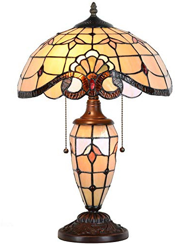 Bieye L10799 Baroque Tiffany Style Stained Glass Table Lamp, Lighted Base, 14 W x 21 H
