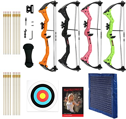 Special Set Drake Besra - 19-25 lbs - Compoundbogen für Kinder und Jugendliche ab 12 Jahren, 20 Pfeile, Armschutz, Visier und vieles mehr (Set-schwarz)