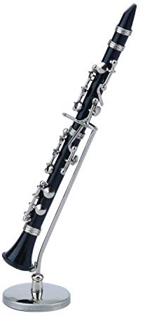 Clarinette miniature miniature avec support et étui pour maison de poupée ou amateur de musique (13,5 cm)