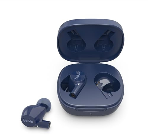 Belkin Wireless Earbuds, SoundForm Rise True Wireless Bluetooth 5.2 Earphones with Wireless Charging, IPX5 Sweat and Water Resistant, With Deep Bass for iPhone, Galaxy, Pixel and More - Blue