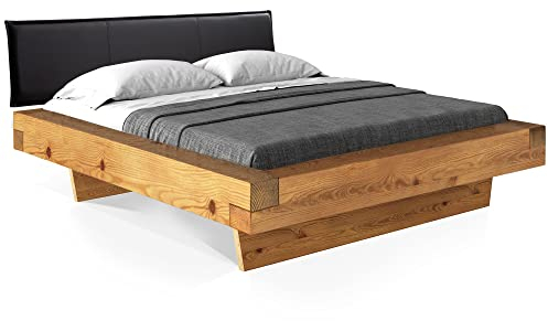 moebel-eins CURBY Balkenbett mit Polsterkopfteil, Wangenfuß, Material Massivholz
