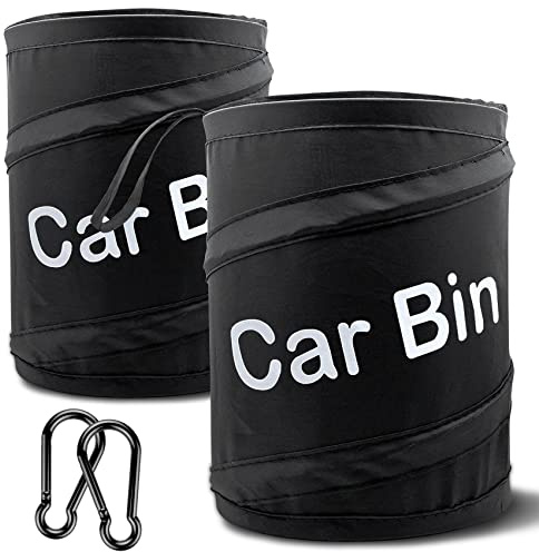 TTCOTOKE 2 Pack Collapsible Car Bin, Universal Portable Garbage Storage, Pop-up Trash Can for Front and Boot, With 2 Hook Hanging, Dark, L