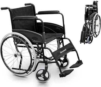 QUIRUMED Silla de ruedas plegable, Acero, Basic Colors, Asiento 46cm, Manual, Reposapiés abatibles, Freno manual, Silla de ruedas para ancianos, ortopedia, Verde