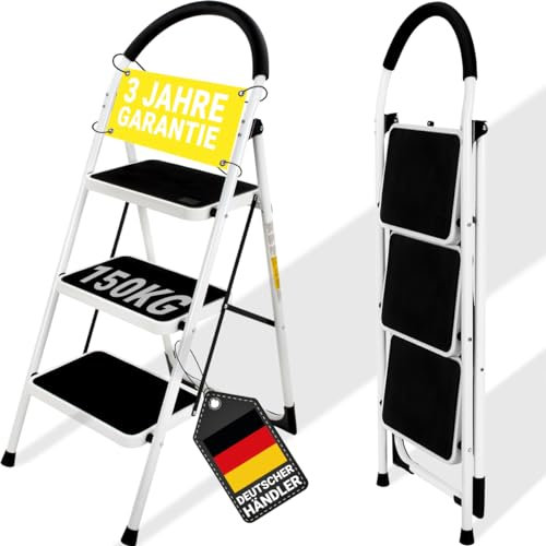 𝐂𝐑𝐀𝐅𝐓𝐅𝐔𝐋𝐋 Trittleiter CF-130A | 𝟑 𝐉𝐀𝐇𝐑𝐄 𝐆𝐀𝐑𝐀𝐍𝐓𝐈𝐄 - 2-5 Stufen Leiter - Klapptritt - Treppenleiter - Klappleiter - Haushaltsleiter - Stehleiter - Mehrzweckleiter (3 Stufen)