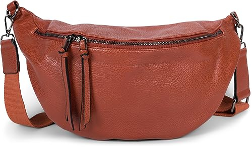 styleBREAKER Damen Halbmond Crossbody Schultertasche, abnehmbarer verstellbarer Schultergurt, Einfarbige Handtasche 02012386, Cognac