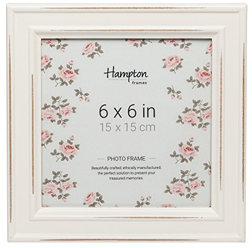 Hampton Frames, PALOMA - Marco de fotos cuadrado, 15 x 15 cm, tablero DM envejecido blanco, frontal de cristal, independiente o montaje en pared, exhibición para decoración del hogar