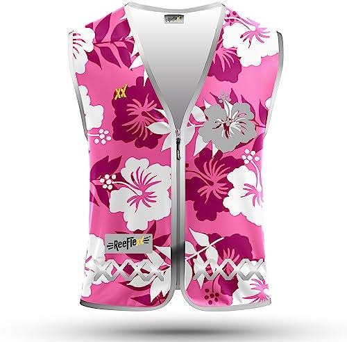 REEFLEXX Warnweste Damen Sicherheitsweste, erhöhte Sichtbarkeit im Straßenverkehr, Joggen, Fahrrad oder Auto, Pink Hibiscus, Größe S/M