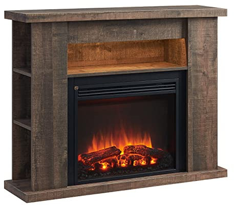 FLAMME 43 Lipson Electric Fireplace Suite Rustic Dark Oak Colour with Storage Shelves Includes 2000w Heater with Glass Fronted Flame Effect, Remote Control