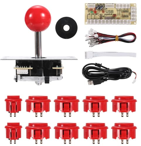 sourcing map PC Joystick DIY Kit Arcade Game Joystick DIY Parts Arcade Button ABS 5 Pin for PC Classic Arcade Red