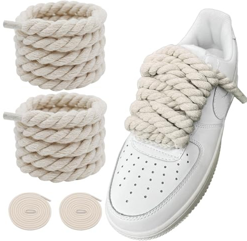 LUHOHI Cordones de cuerda para zapatos, cordones de cuerda gruesa negra para tenis Air Force 1 AF1 de diseñador, cordones grandes y gruesos