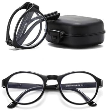 Suertree Faltbare Lesebrille Blaulichtfilter Brille Augenoptik Tragbar Anti-Blau Sehhilfe für Damen Herren Lesehilfe mit Etui Schwarz +2.5X